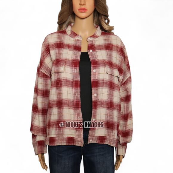 AG Adriano Goldschmied Smith Shirt Jacket in Natural/Tannic Red Plaid Size M - Picture 4 of 11